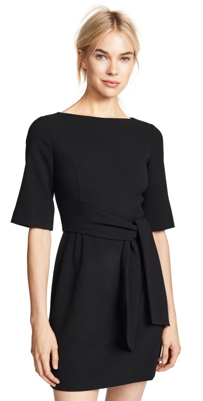 alice + olivia Virgil Boat Neck Wrap Dress Black