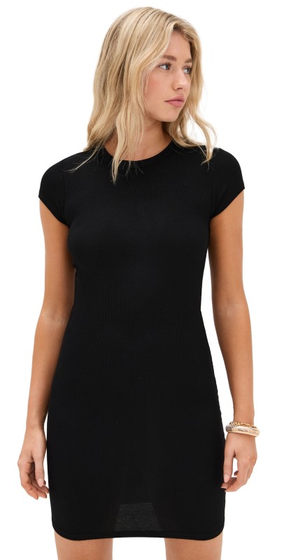 Enza Costa Silk Rib Cap Sleeve Mini Dress Black