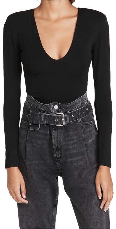 Good American Low Down Thong Bodysuit Black001