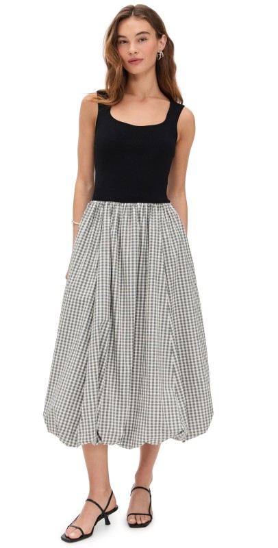 RAILS Rosalind Dress Ivory Jet Gingham Black