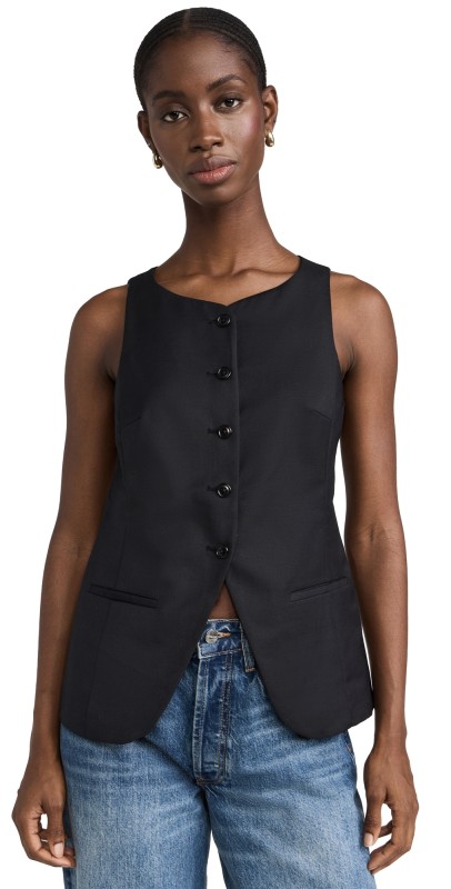 Alex Mill Anna Vest in Wool Blend Rich Black