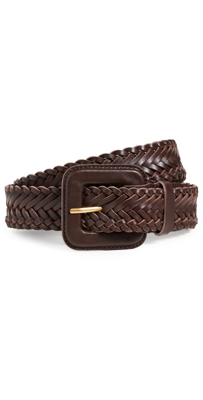 Loeffler Randall Oliver Thin Woven Leather Belt Chocolate