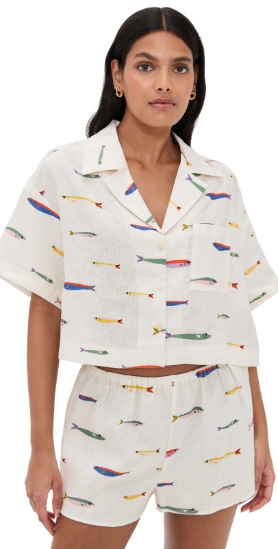 STAUD Daya Linen Top Pop Sardines Ivory