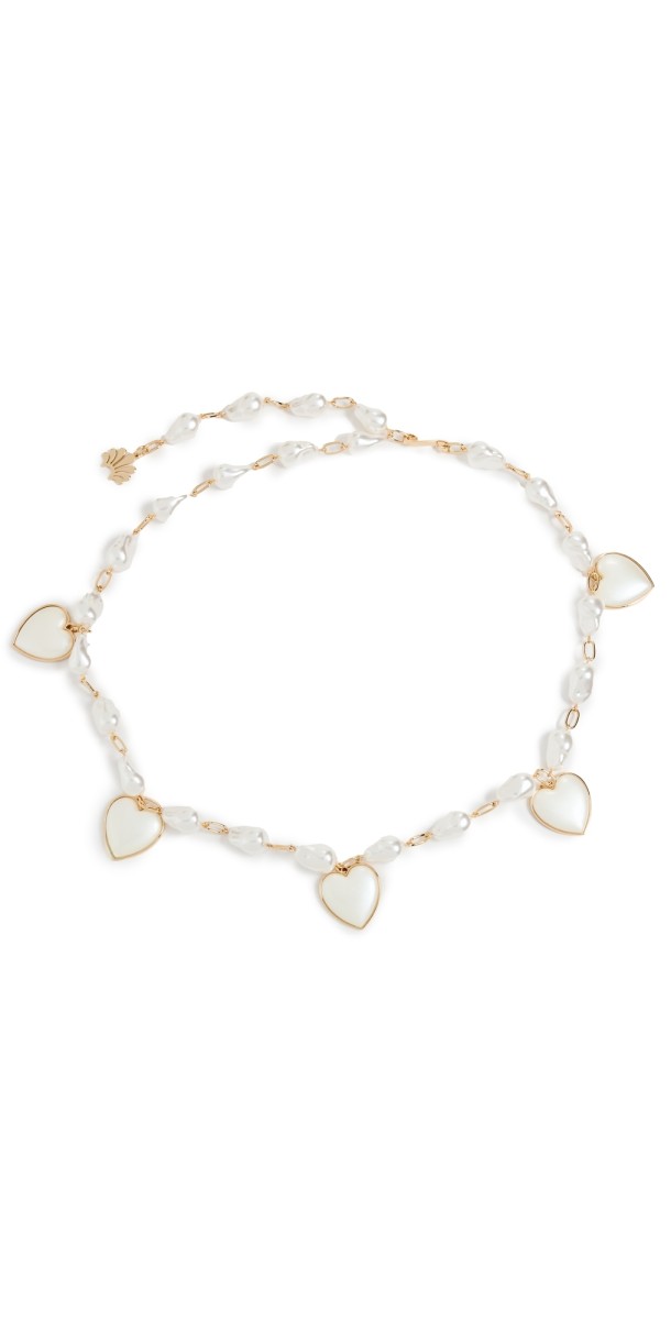 Lele Sadoughi Heart Charm Chain Belt Mother of Pearl