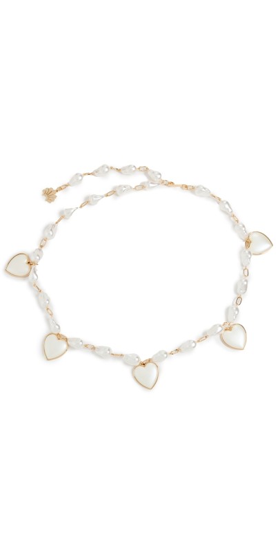 Lele Sadoughi Heart Charm Chain Belt Mother of Pearl