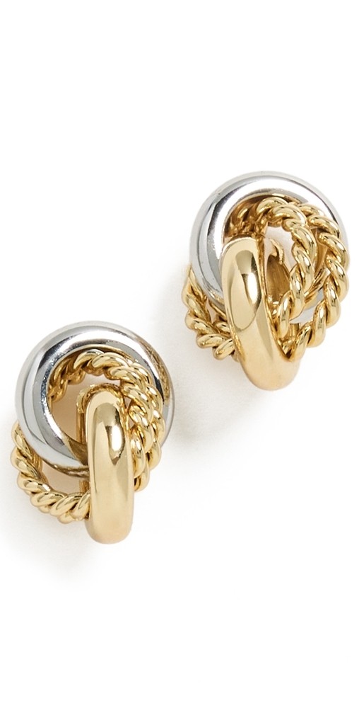 Kenneth Jay Lane Two-Tone Gold and Silver Knot Pierced Earrings Gold/Silver