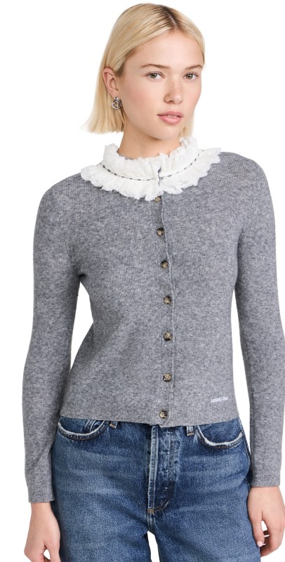 SHUSHU/TONG Collar Embellished Cardigan Grey