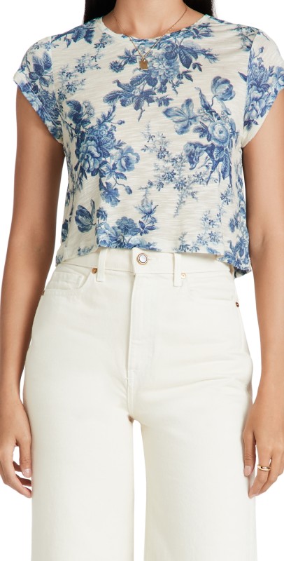 LoveShackFancy Rubin Cropped Tee Blue China