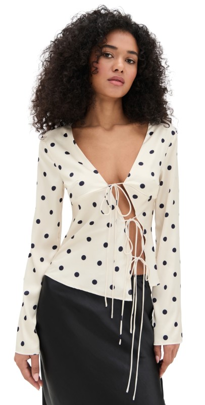 Lioness Mariah Long Sleeve Blouse Cream Polka