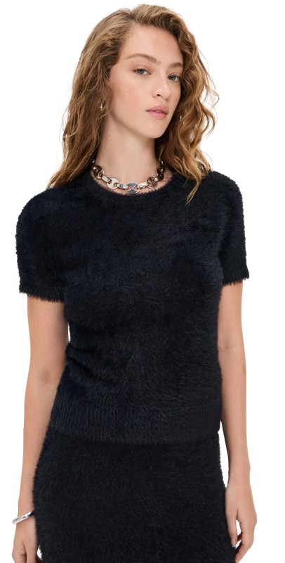 Helmut Lang Crop Eyelash Tee Black