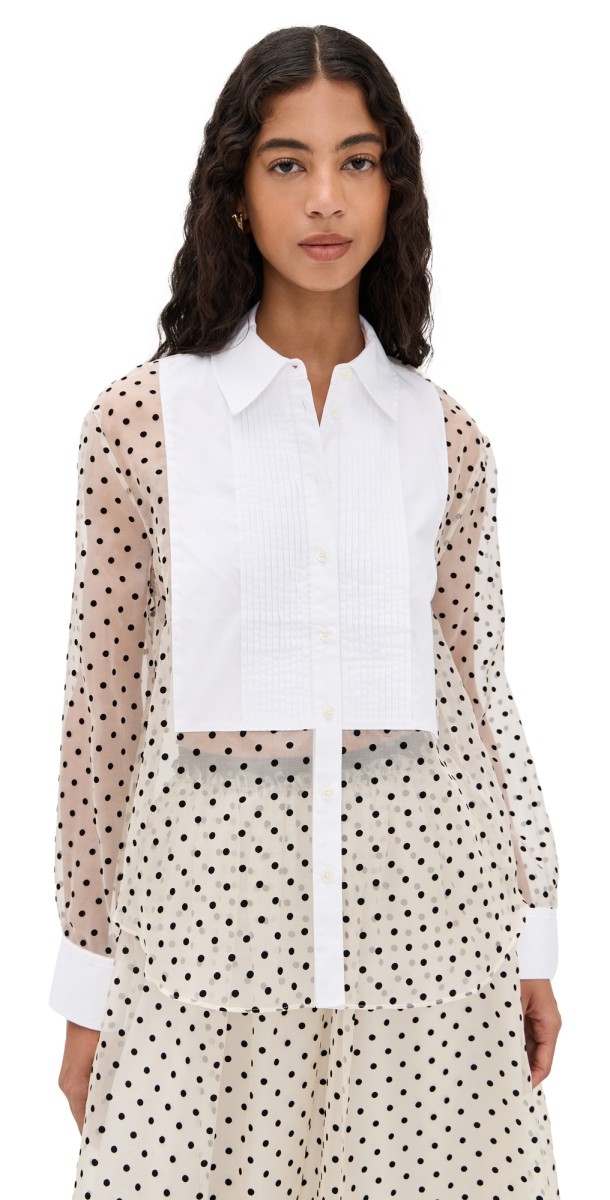 Tanya Taylor Arielle Silk Top Cream/Black/Optic White Multi