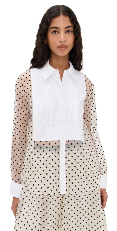 Tanya Taylor Arielle Silk Top Cream/Black/Optic White Multi