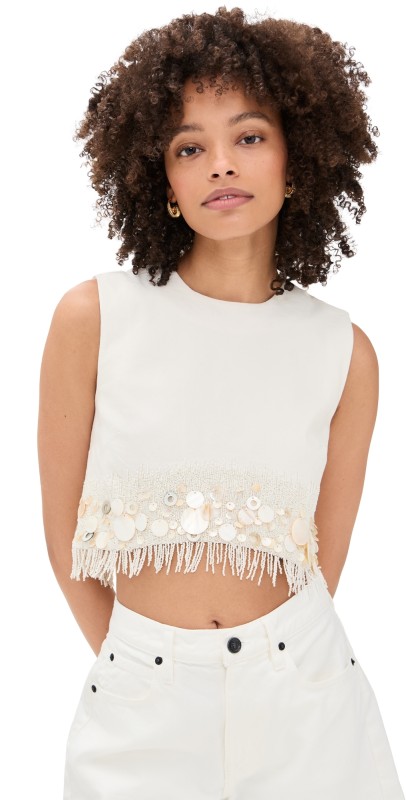 AMUR Antonella Shell Beaded Top Mother of Pearl