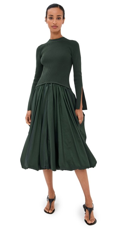 SIMKHAI Kenlie Mock Neck Midi Dress Cypress
