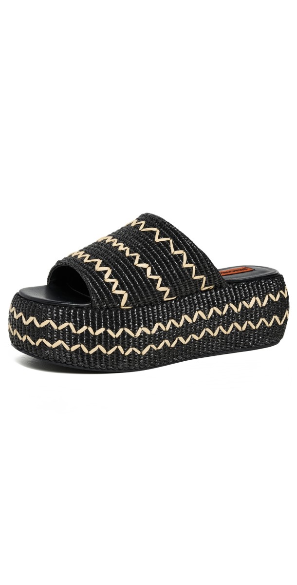 SIMONMILLER Zig Zag Raffia Cloudy Platform Sandals Black/Natural
