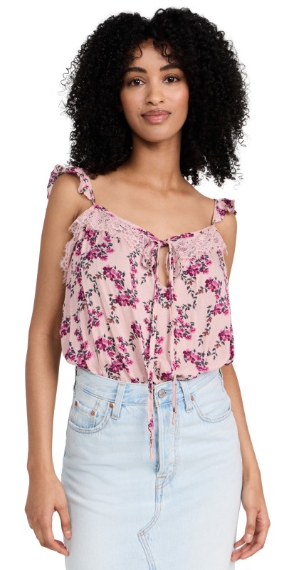 Free People Take It Away Thong Bodysuit Pink Combo