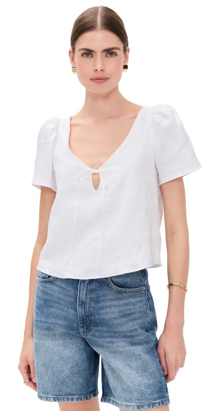 Reformation Mayla Linen Top White