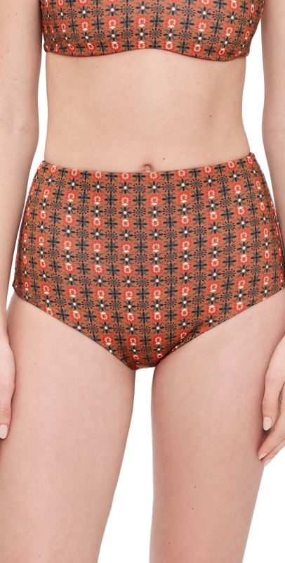 THE GREAT. The Reversible Bikini Bottoms Black Tile Print/Citron
