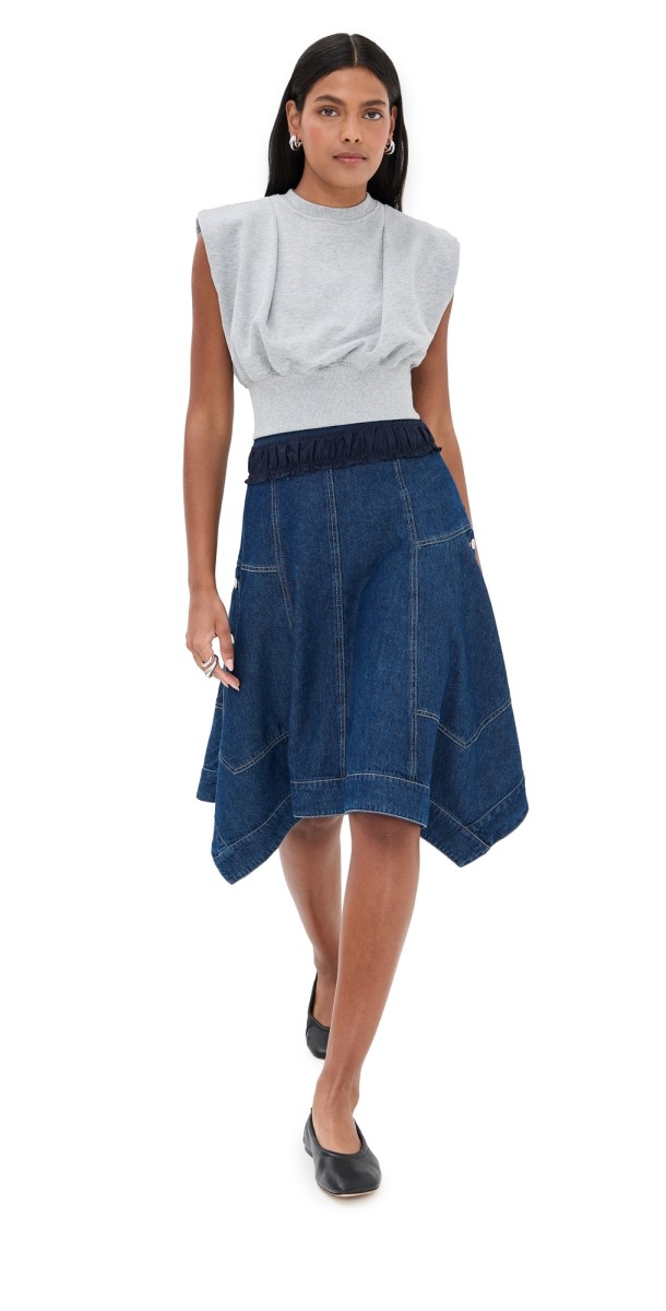 3.1 Phillip Lim French Terry and Denim Combo Dress Md Heather Grey/Indigo