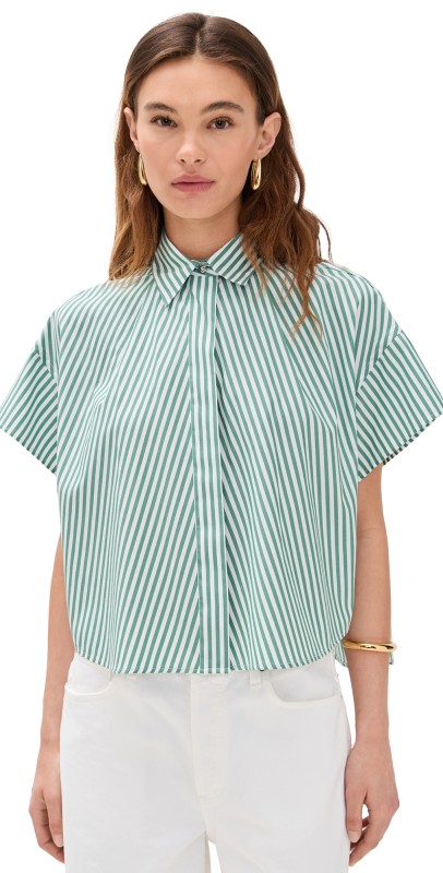rag & bone Martha Poplin Top Pine Stripe