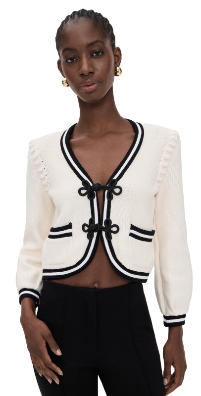 L'AGENCE Kaito Cropped Cardigan Black/Ivory