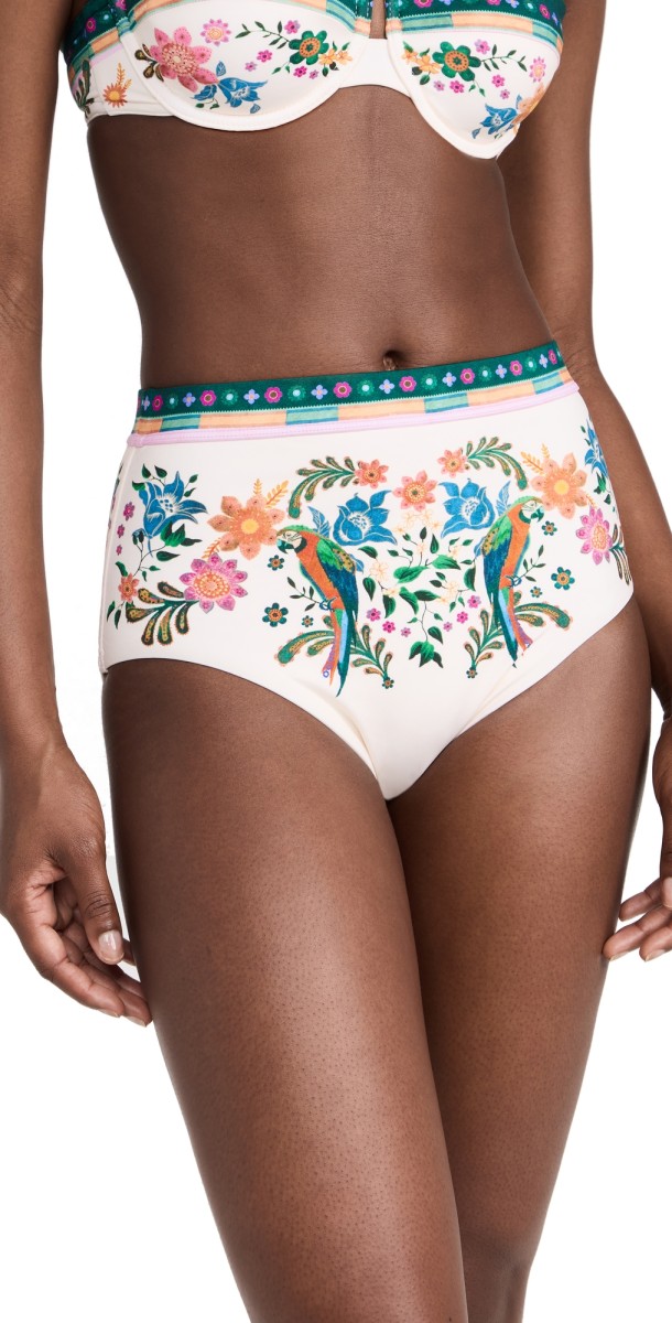 Zimmermann Ginger High Waist Bikini Bottoms Cream Multi