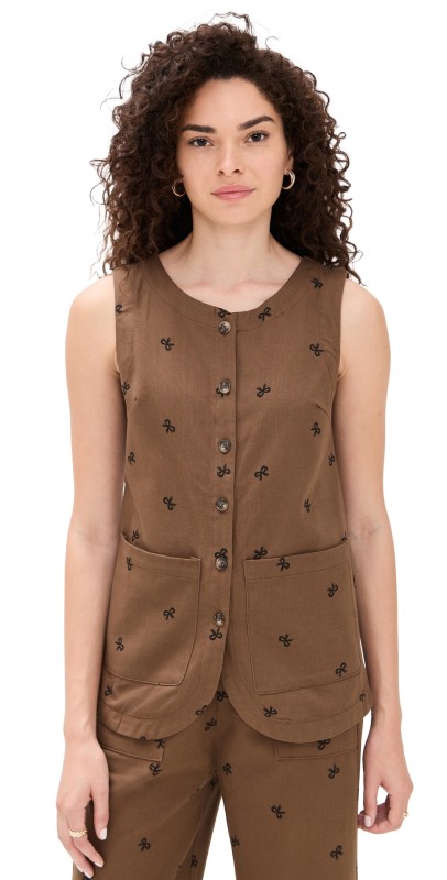 Little Lies Bow Pattern Vest Chocolate