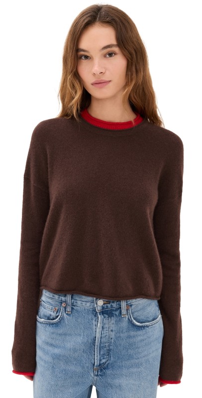 La Ligne Rolled Neck Cashmere Sweater Chocolate/Tomato