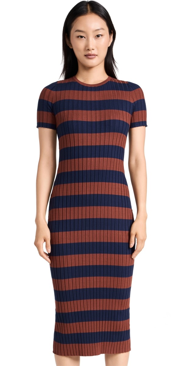 Madewell Ribbed Midi Sweater Dress in Stripe Fresh Blueberry