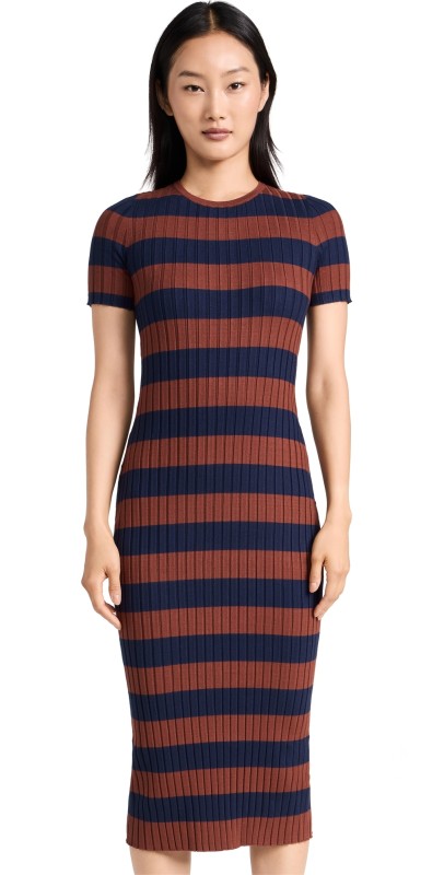 Madewell Ribbed Midi Sweater Dress in Stripe Fresh Blueberry