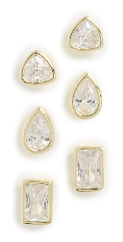 By Adina Eden Multi Shape Cubic Zirconia Bezel Stud Earrings Combo Set Gold