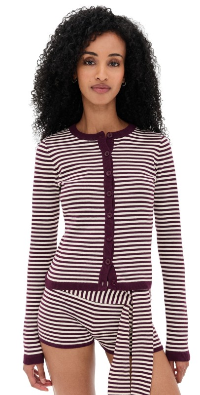 Seven Wonders Mischief Long Sleeve Knit Top Wine Stripe
