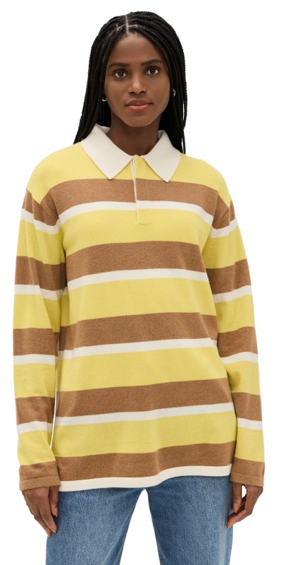 Guest in Residence Striped Cashmere Rugby Lemon/Almond Stripe