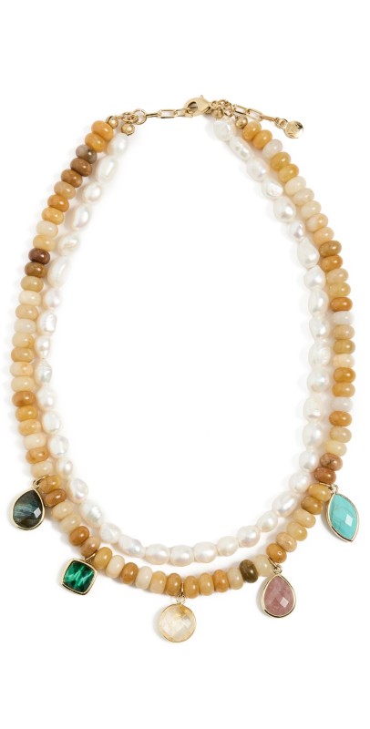 Mayamar Double Pearl Beaded Charm Necklace Gold
