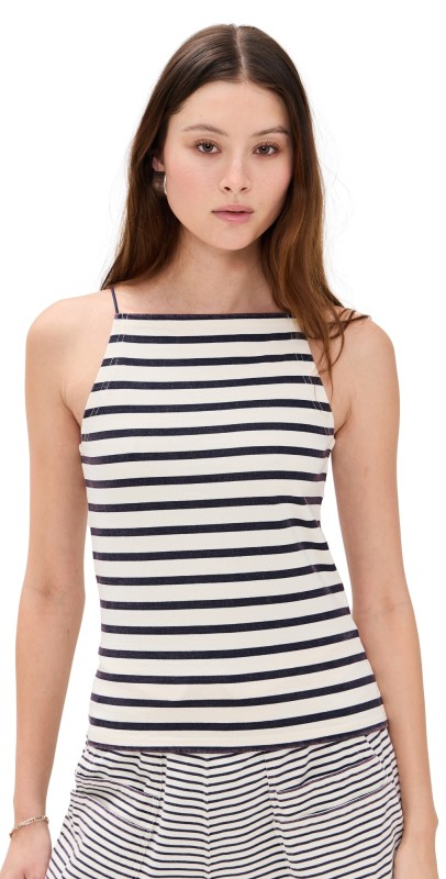 R13 Halter Stripe Tee Navy/Ecru Wide Stripe