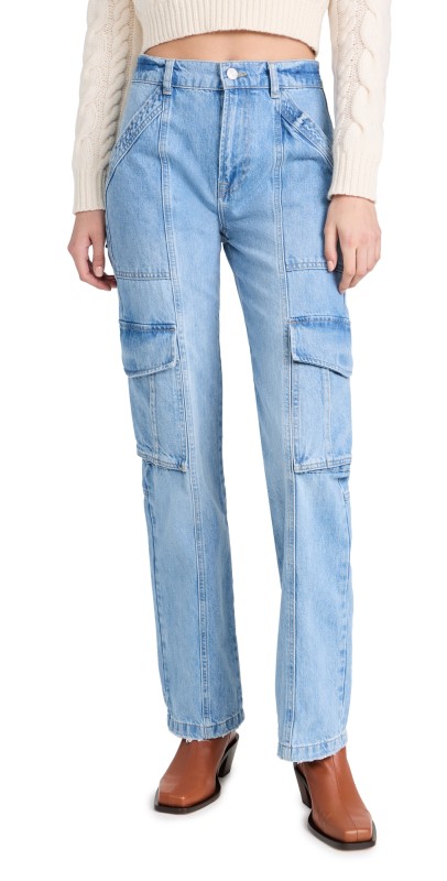 FRAME High Rise Utility Straight Leg Jeans Acapella