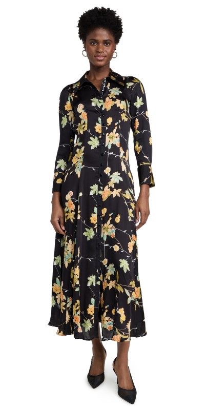 byTiMo Satin Button Down Dress Night Flowers