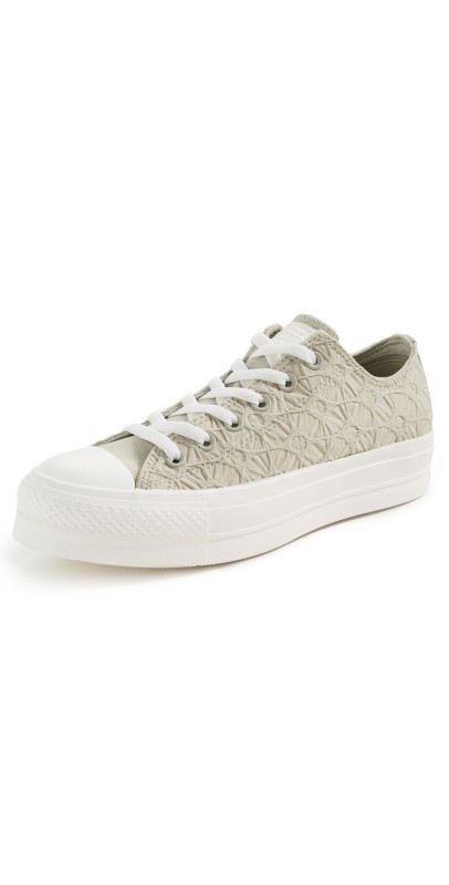 Converse Chuck Taylor All Star Lift Platform Textured Material Sneakers Pale Surplus/Egret