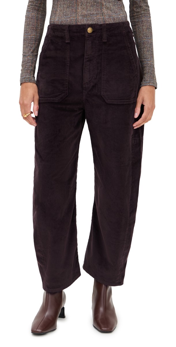 rag & bone Charlie High Rise Ankle Barrel Corduroy Pants Dark Brown