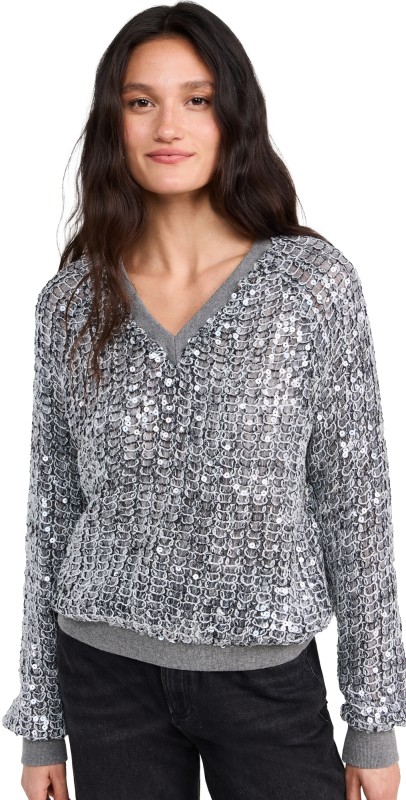 Le Superbe Touch of Grey V Neck Pullover Smoke