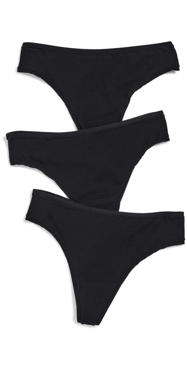 Natori Bliss Bare Cotton Thong 3-Pack Black
