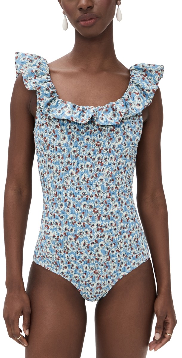 Sea Whitney Print Flutter Sleeve One Piece Blue