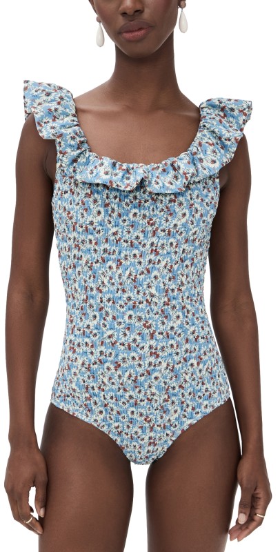 Sea Whitney Print Flutter Sleeve One Piece Blue