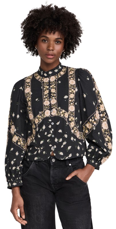 Sea Elizabeth Print Top Black