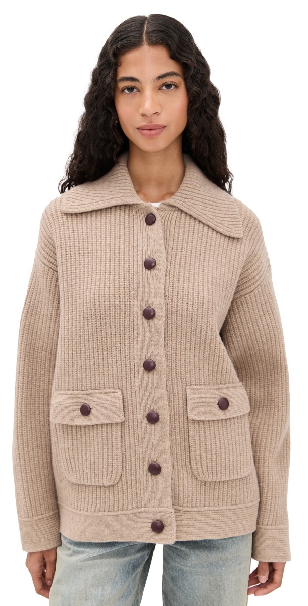 White & Warren Merino Fisherman Jacket Macadamia