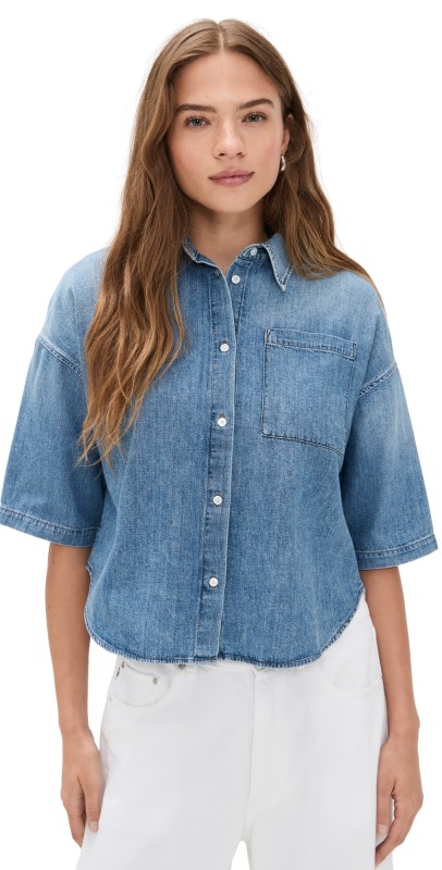 Citizens of Humanity Frances Cropped Cape Button Up Shirt Skyland