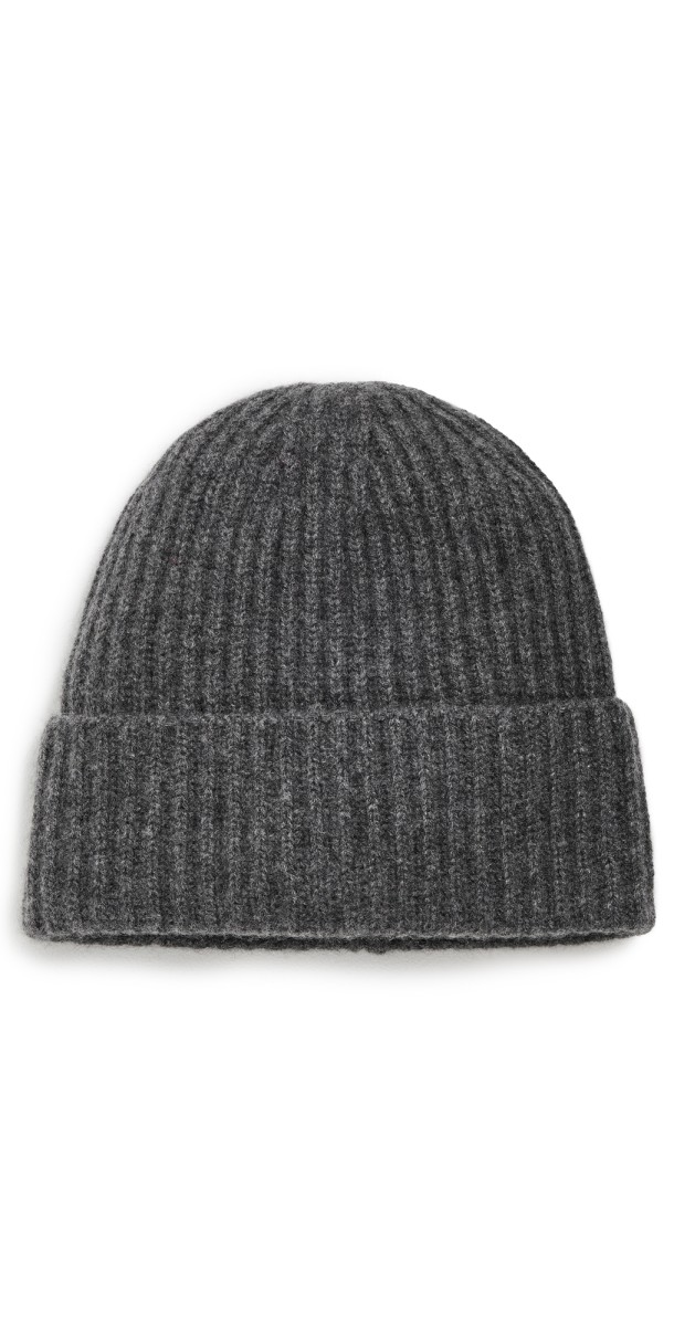 White & Warren Cashmere Luxe Ribbed Beanie Grey Heather
