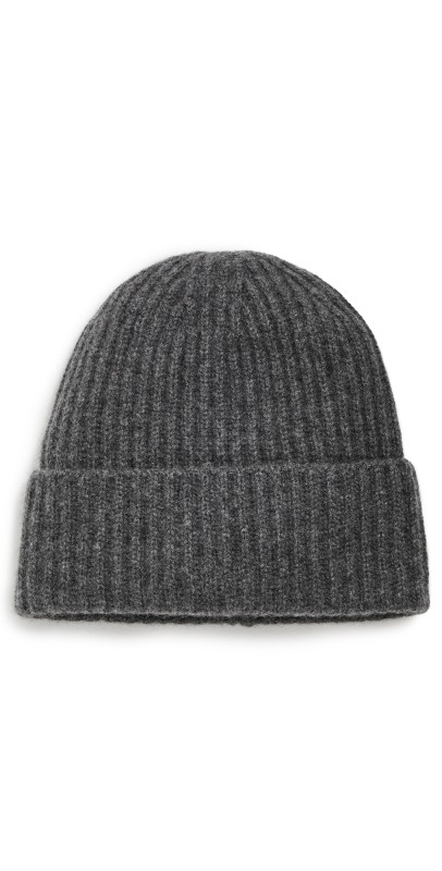 White & Warren Cashmere Luxe Ribbed Beanie Grey Heather