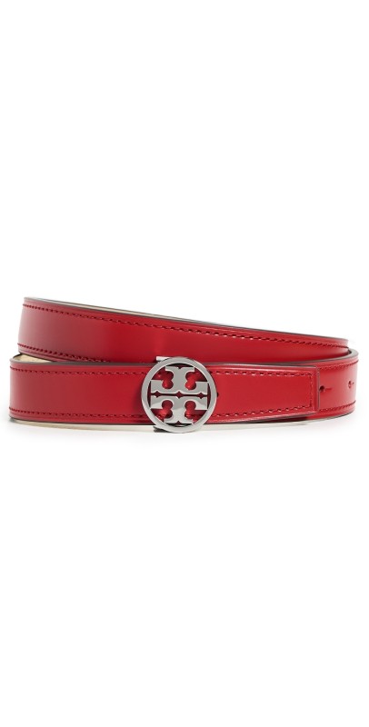 Tory Burch 1 Miller Smooth Reversible Belt Red Sky/Praline/Silver