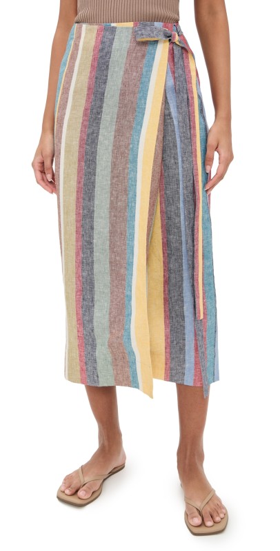 STAUD Kaitlin Linen Skirt Market Stripe